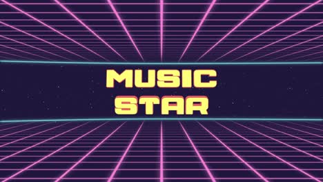 music star title animated retro futuristic 80s 90s style. animation squares and retro background