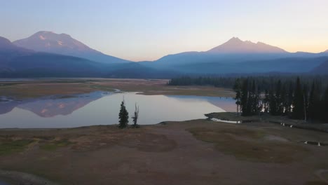 sunrise aerial view at sparks lake, oregon