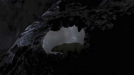 polar bear in a cave during a storm