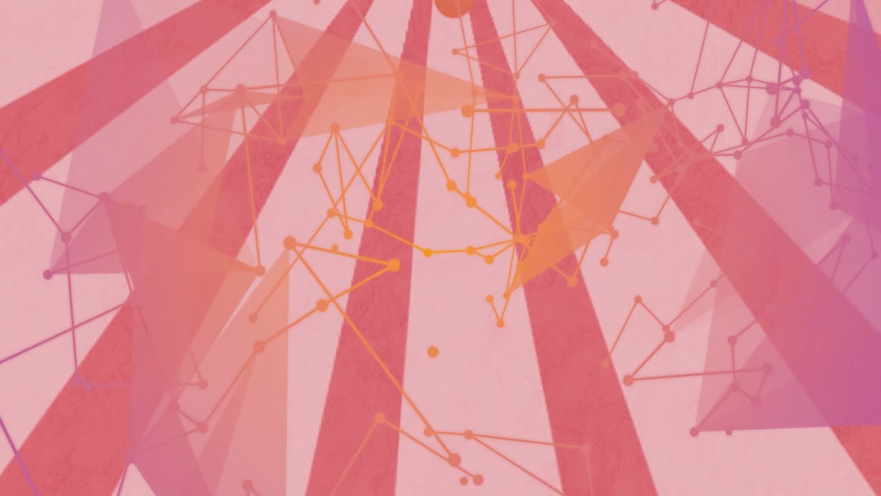 On load red-pink beams and node network animating, converging, rotating to reveal warm glow