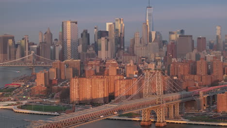 aerial view of lower manhattan at sunrise