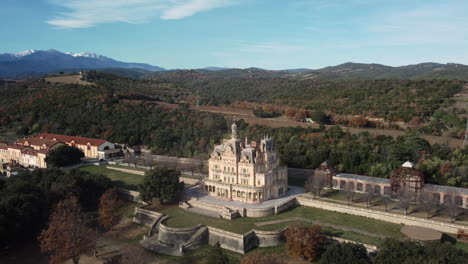 aerial view of a grand european estate