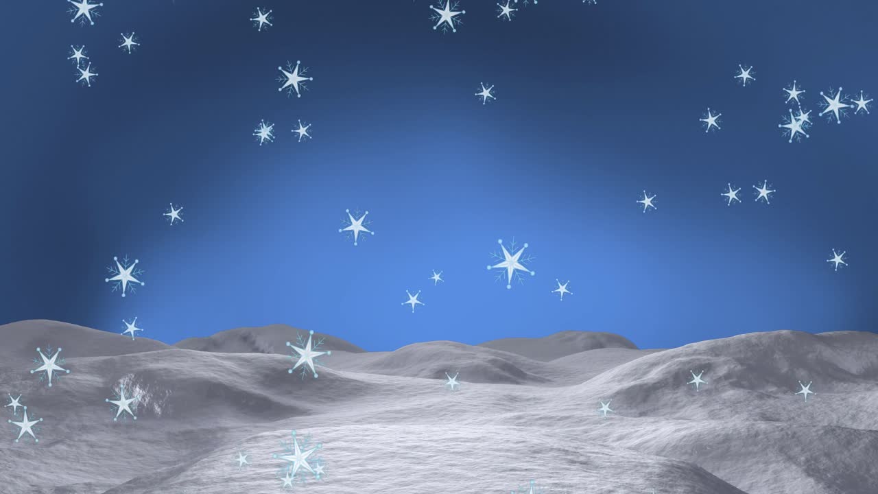 눈과 파란색 배경 위에 떨어지는 눈송이의 애니메이션
