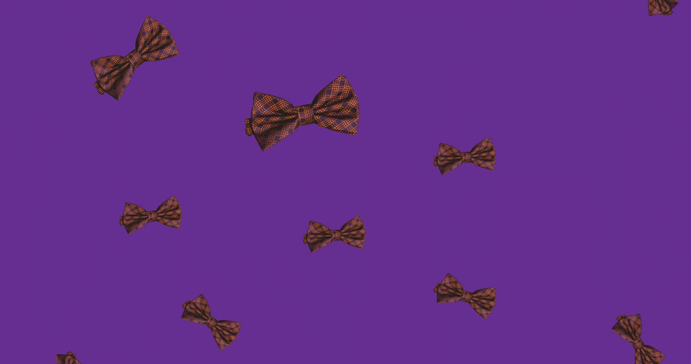 Animazione di papillon che cadono su sfondo viola