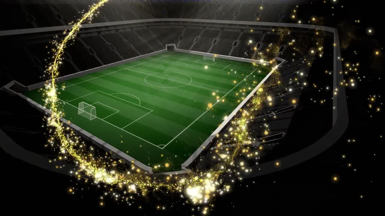 Premium stock video - Animation of star with fireworks over sport stadium