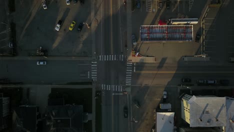 aerial footage taken from a drone of a quiet street in newport, vermont
