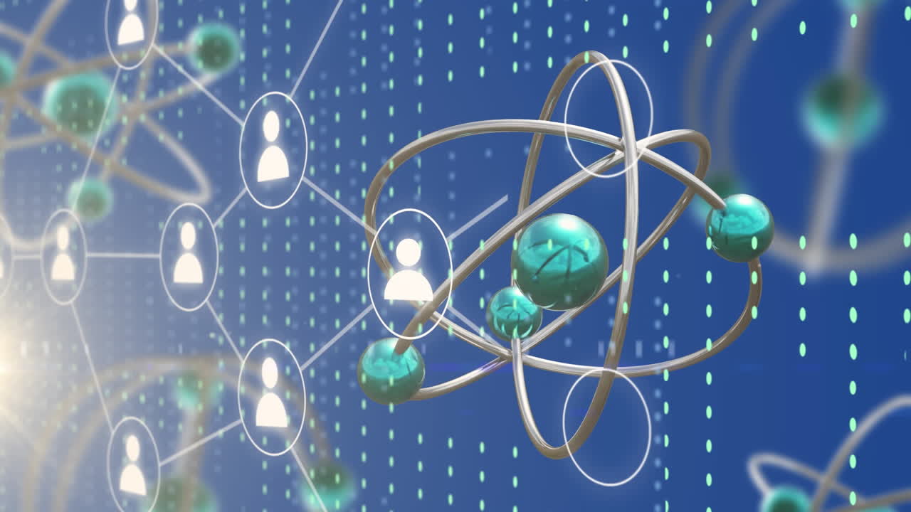 анимация соединенных икон профиля и круговой абстрактный рисунок на синем фоне