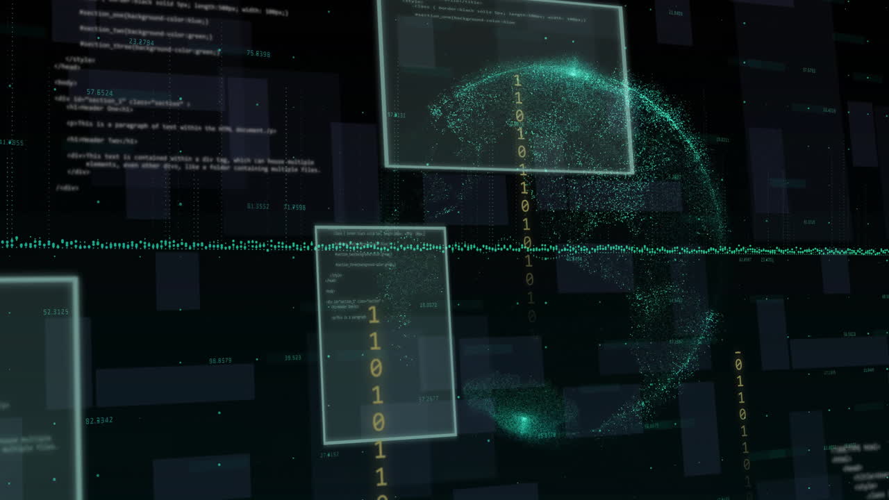 Animation of data processing over globe on black background