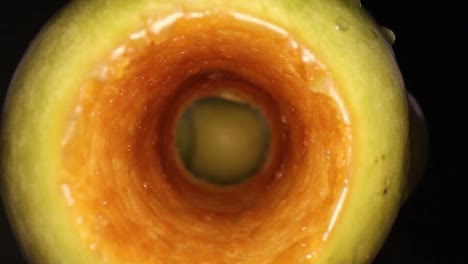 starting outside - then pushing into the interior of a cored apple, oxidation is prevalent, many textures