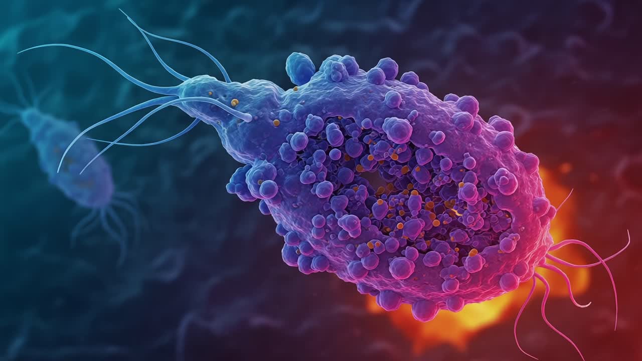 Enigmatic Microorganisms: A Vibrant Exploration of Cellular Structures in Illumination, Showcasing Intricate Details of Life at the Microscopic Level