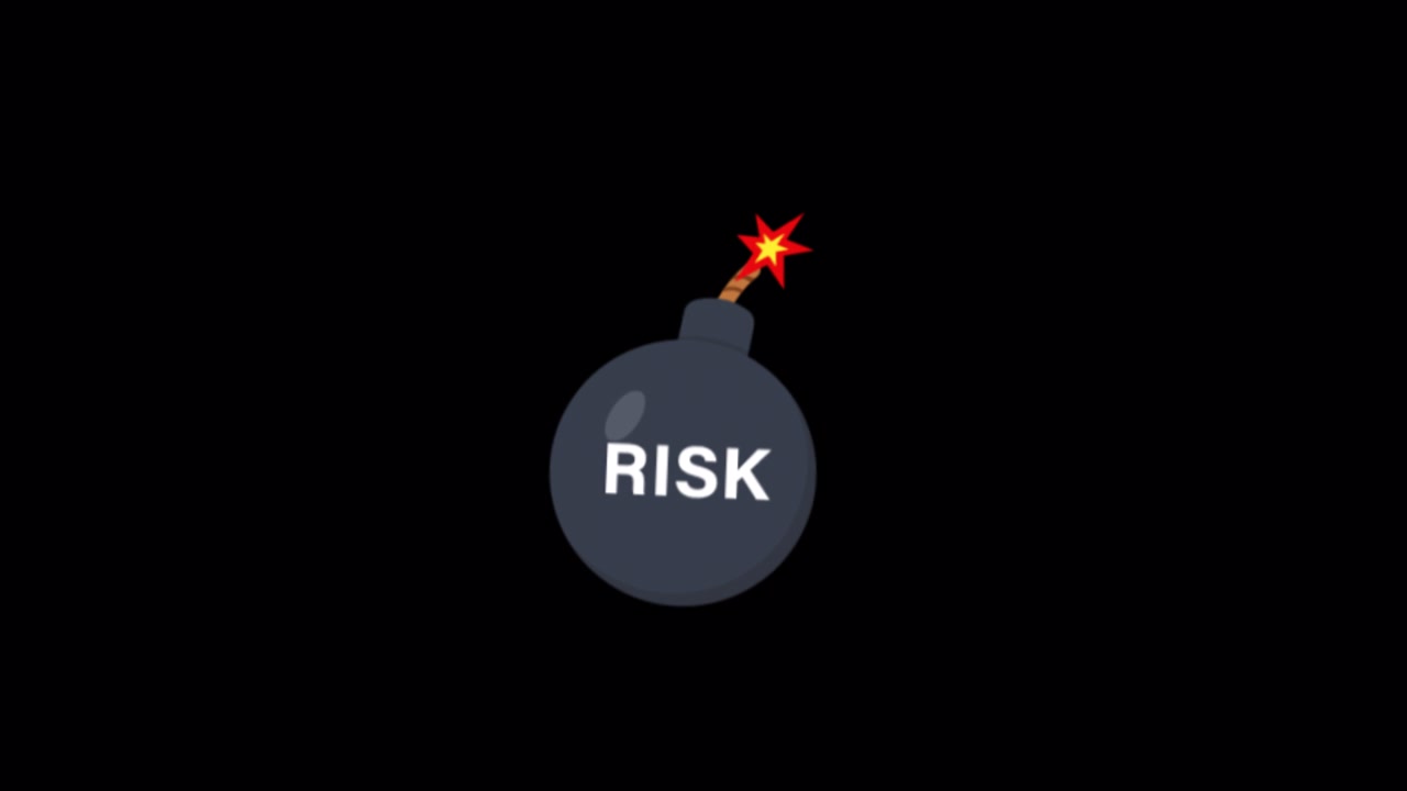 Siyah Arka Plan Üzerinde Risk Etiketli Animasyonlu Bomba Simgesi