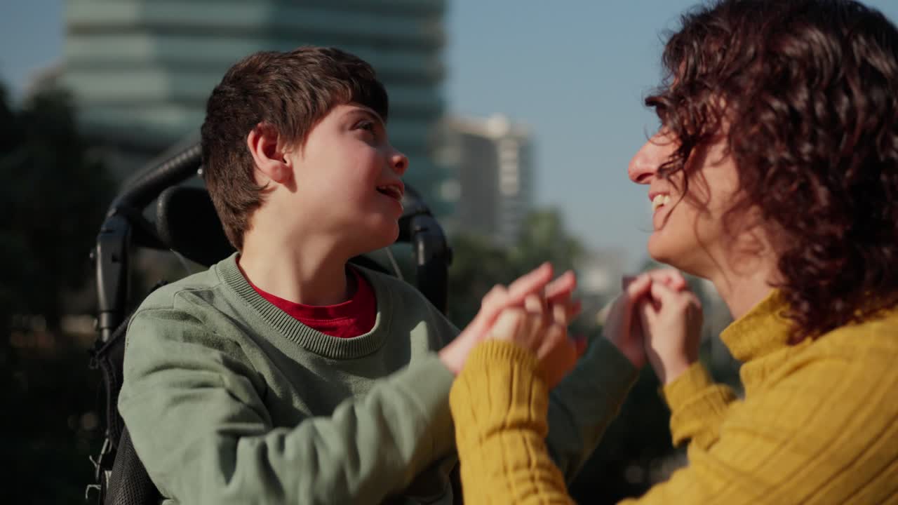 Child with cerebral palsy with caregiver