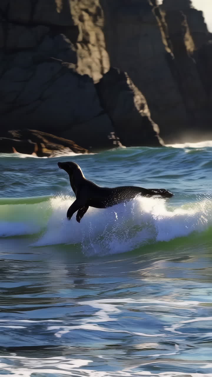 Seal Surfing Ocean Waves