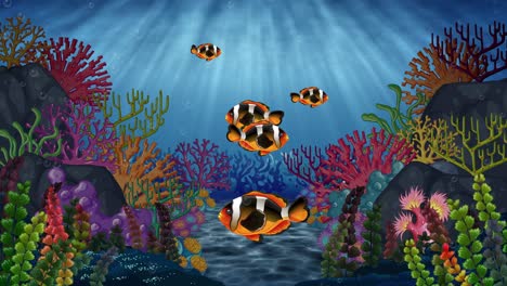 animated fish swimming through vibrant coral reef.