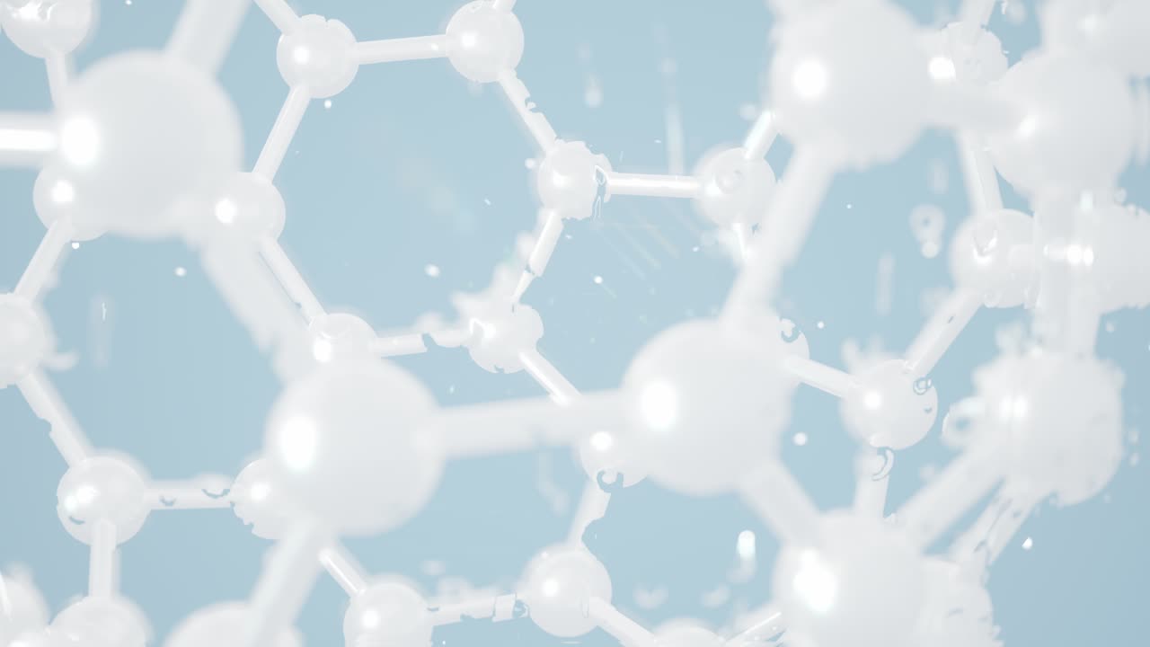 파란색 배경을 가진 화학 분자, 3d 렌더링