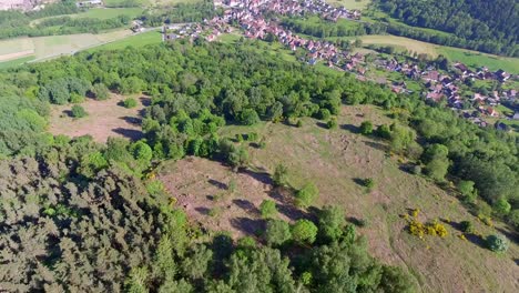 drone shot over a village in alsace, france