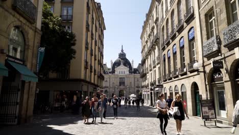 european city street scene with pedestrians