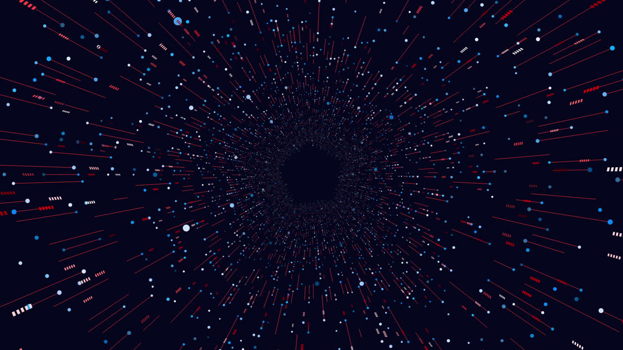 túnel futurista en galaxia de puntos y líneas en hexágonos del color del arco iris 2