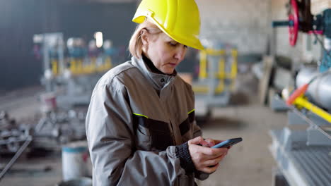 blonde woman with yellow hardhat at the factory