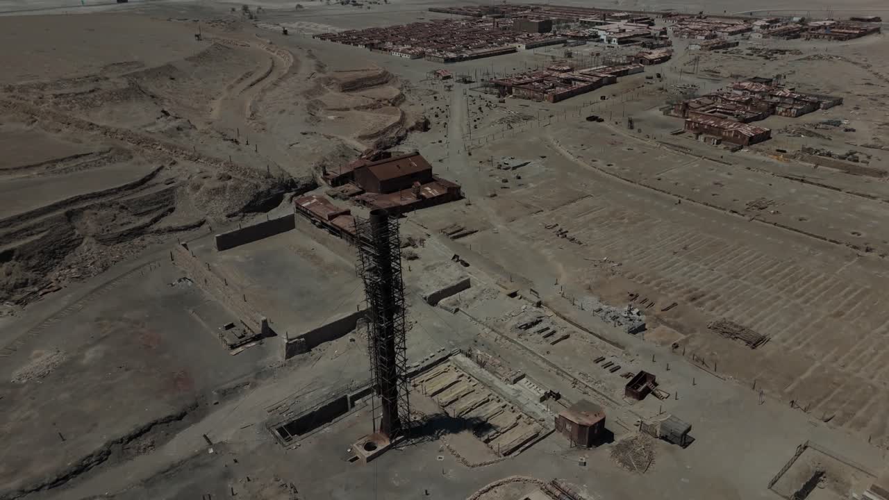 Humberstone Iquique ruins salitre Tarapaca ghost town sand drone view north of chile