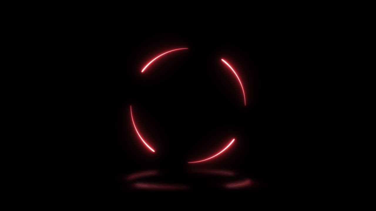 luces de neón rojas de forma redonda sobre un fondo oscuro con reflejos. bucle sin costuras diseño gráfico de movimiento de señales abstractas