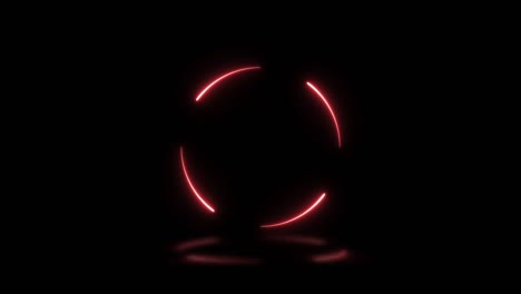 luces de neón rojas de forma redonda sobre un fondo oscuro con reflejos. bucle sin costuras diseño gráfico de movimiento de señales abstractas
