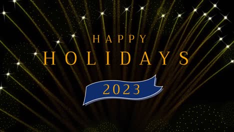 Animation-of-happy-holidays-2023-text-over-fireworks-on-black-background