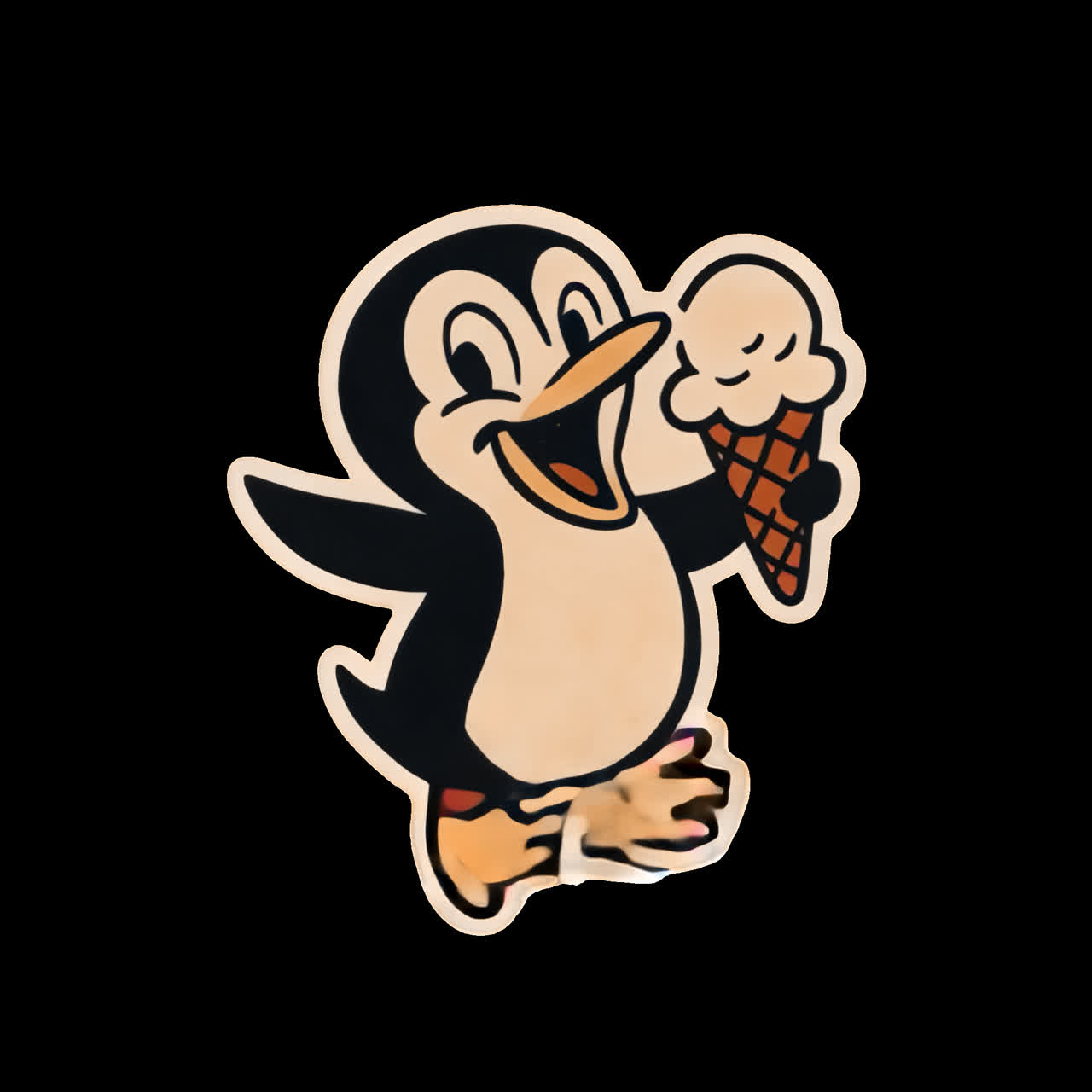 Penguin with Ice Cream Cartoon Sticker