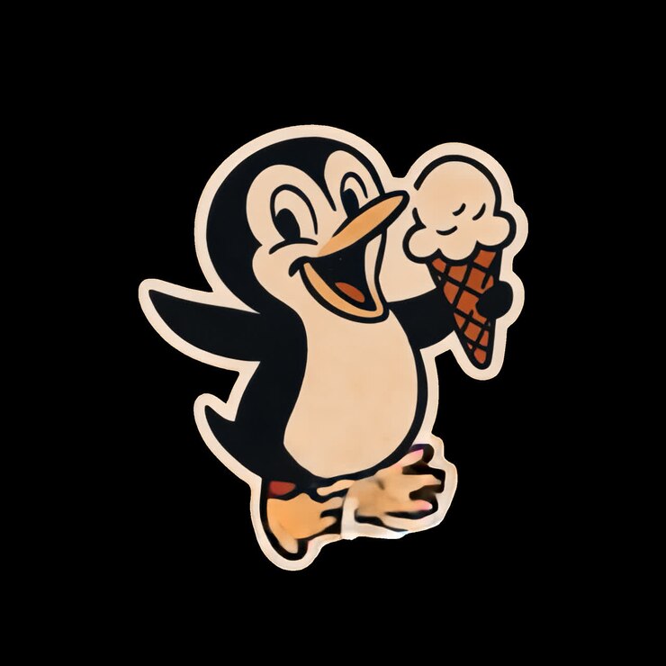 Cartoon sticker med pingvin og is