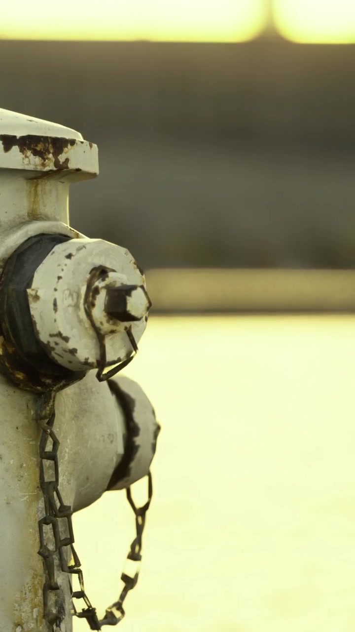 Idrante vicino all'acqua al tramonto con riflesso di luce sullo sfondo