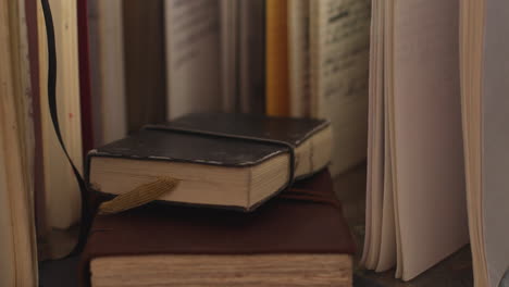 Handheld-moving-close-up-shot-of-an-old-notebook