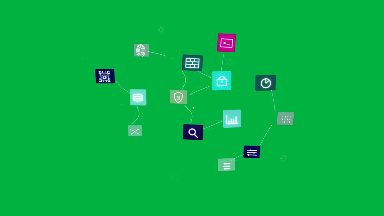 On load icons clustering, linking, pulsing, dispersing, visualizing network on transparent canvas