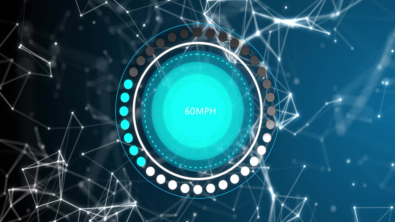 Animation of speedometer over network of connections on black background