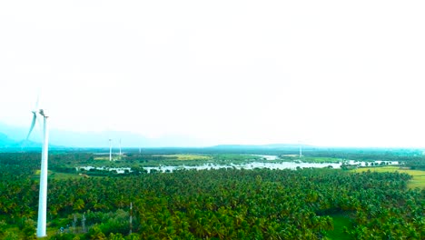 Drohnenaufnahmen-Vom-Flug-über-Eine-Windkraftanlage-In-Einer-Malerischen-Landschaft