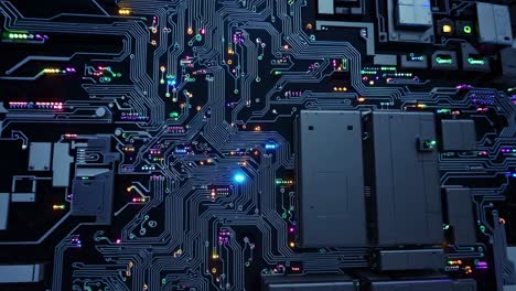 intricate electronic circuit board revealing complex pathways, glowing technological components with sophisticated digital design and interconnected networks