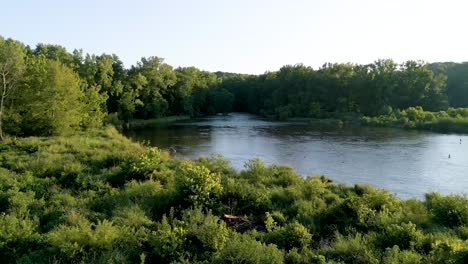 Aerial-of-creekside-wetland,-Ohio