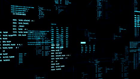 futuristic interface with running code in a virtual space.