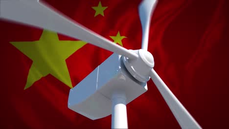 Animación-De-Turbina-Eólica-Sobre-La-Bandera-De-China.