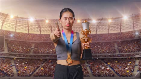 atleta decepcionado con el trofeo