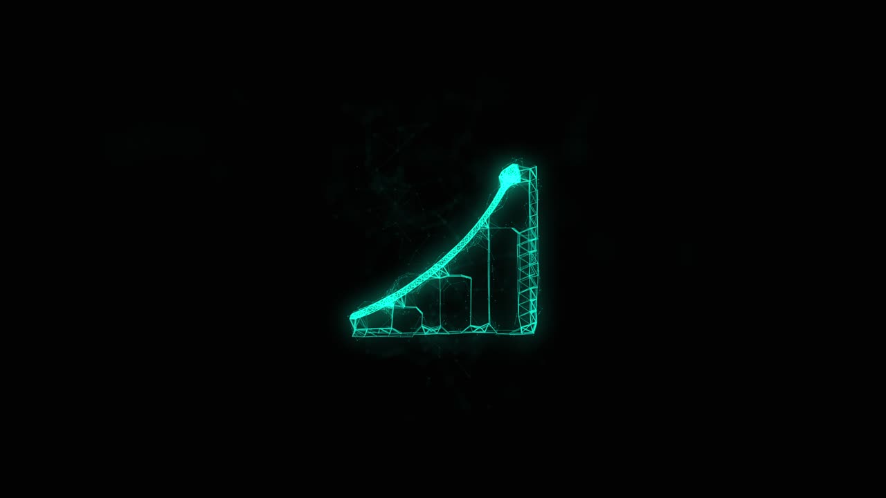 Bar graph animated icon with plexus effect. Connected lines with dots. Lines plexus