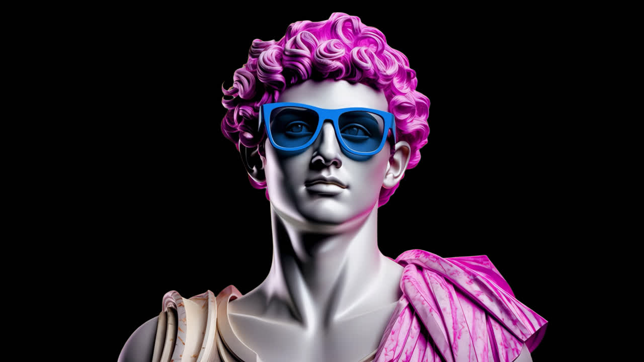 Greek god in sunglasses animation isolated asset, transparent 4K video, alpha channel, ProRes 4444