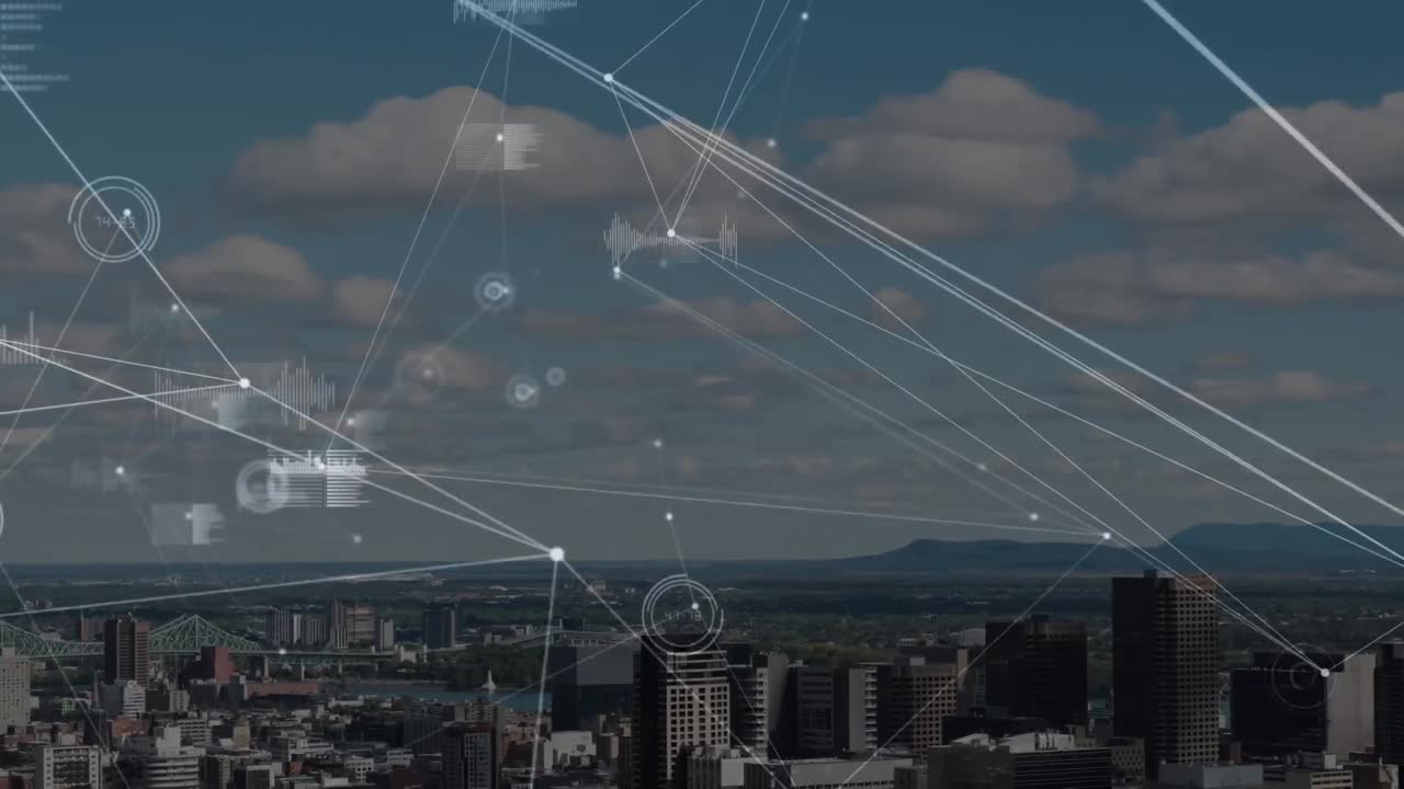 Animation of network of connections over cityscape
