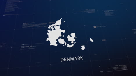 denmark country map comes to life with cinematic panning, unveiling key details, the capital, and slogan, providing an engaging background for corporate and commercial use