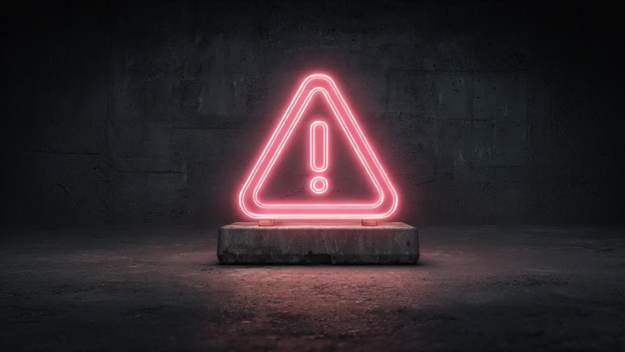 A Captivating Neon Warning Sign Illuminates a Dark, Industrial Setting, Drawing Attention to Safety and Alertness in a Striking Visual Contrast