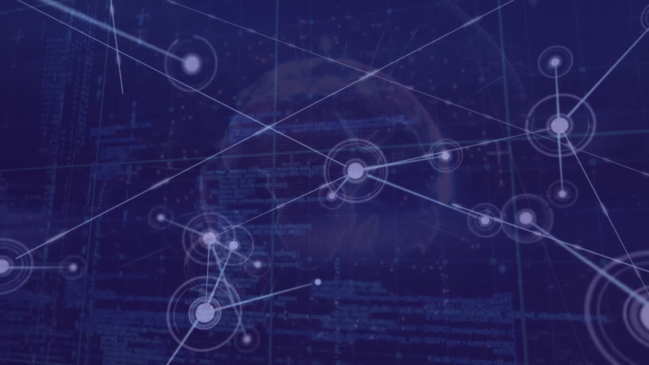 Animation of network of connections with icons over globe