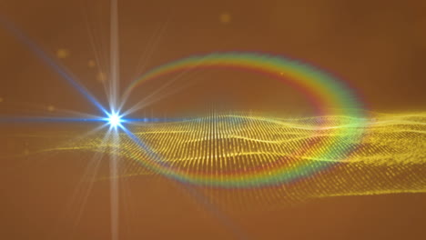 animación de puntos de luz sobre senderos de luz sobre un fondo naranja