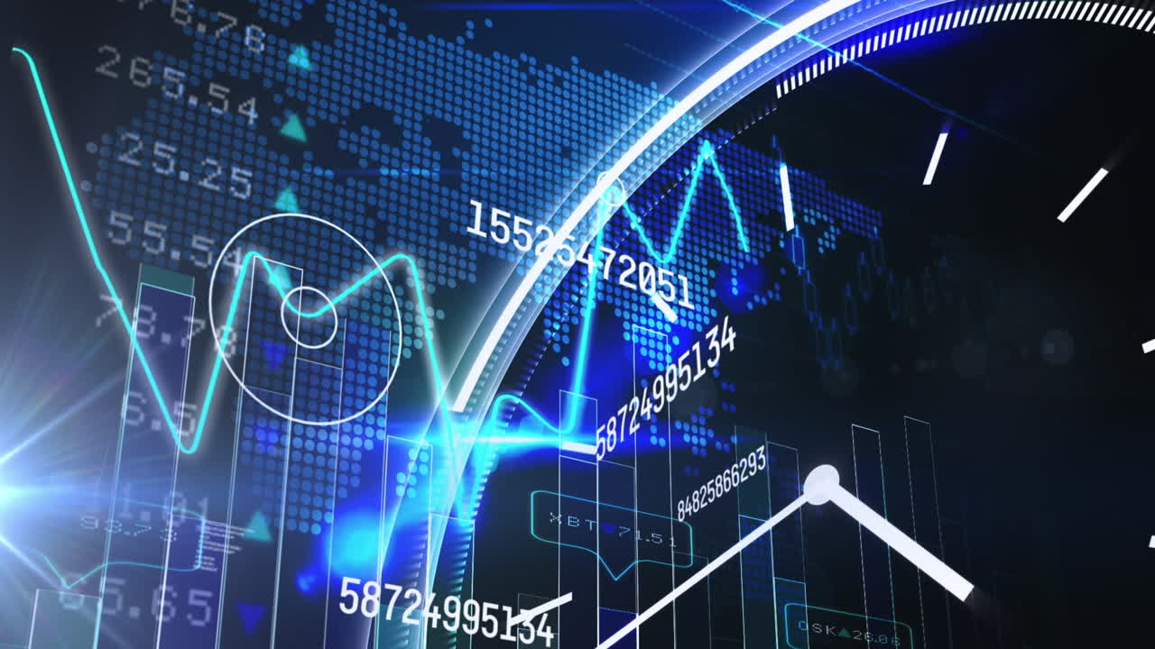 Animation of data processing over dark background
