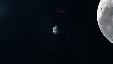 large cargo spaceship leaving earth and flying past the moon