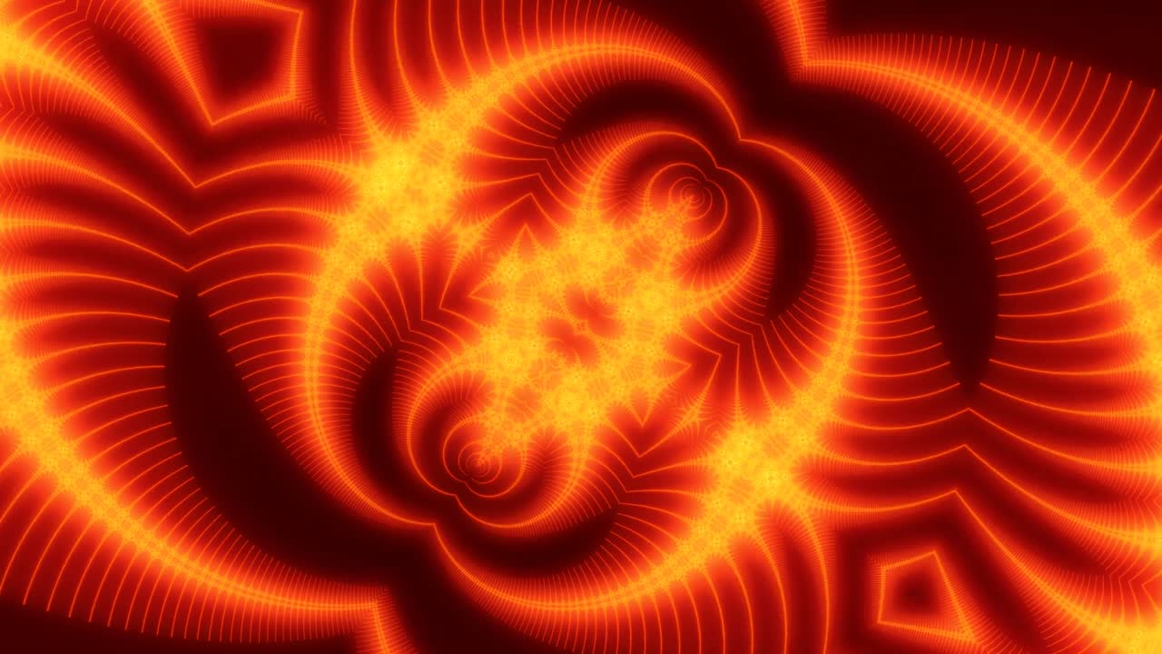 Zoom In and Out of Trippy Psychedelic Fiery Fractal Shape Pattern - 4K Seamless Loop Motion Background Animation