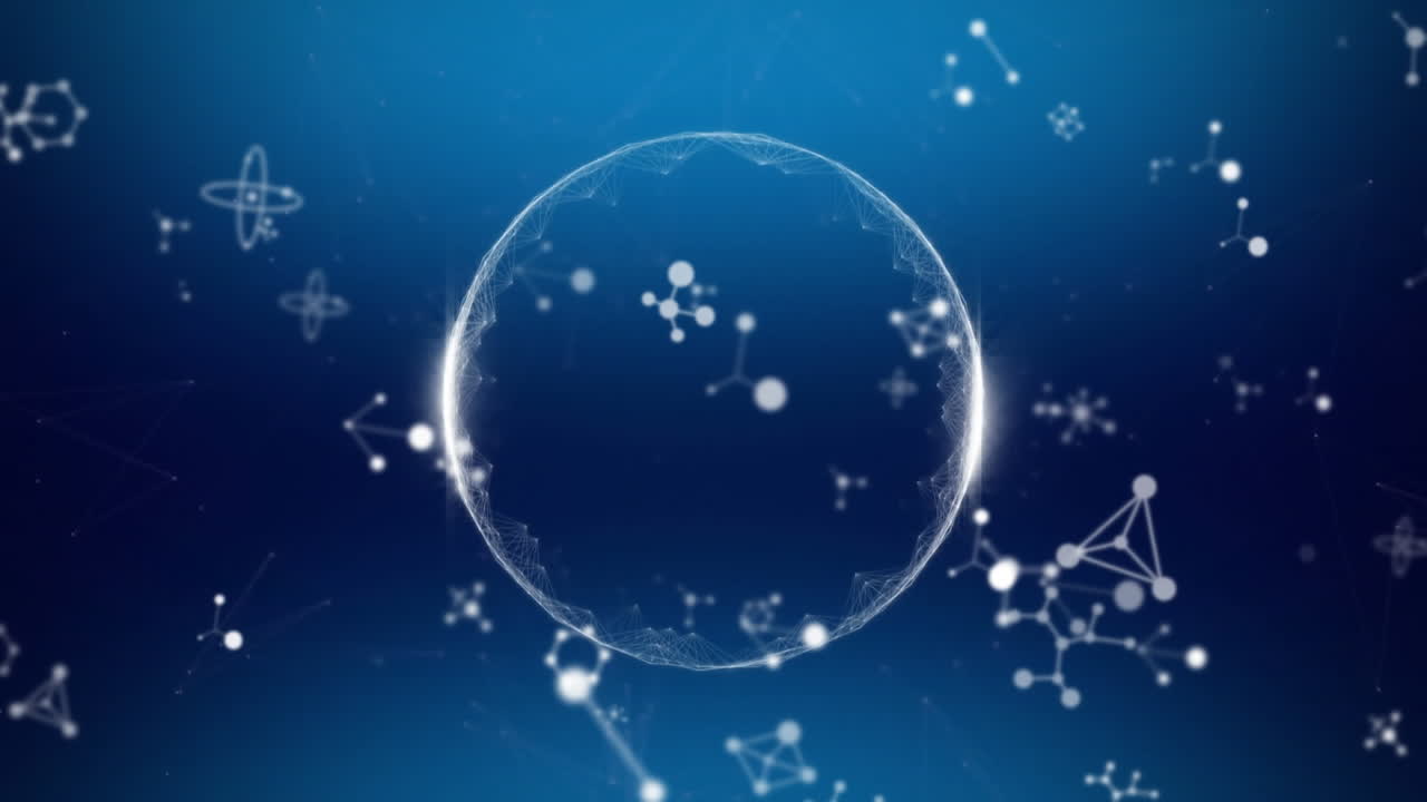 파란색 배경에 있는 글로벌 연결 네트워크와 작은 네트워크의 애니메이션